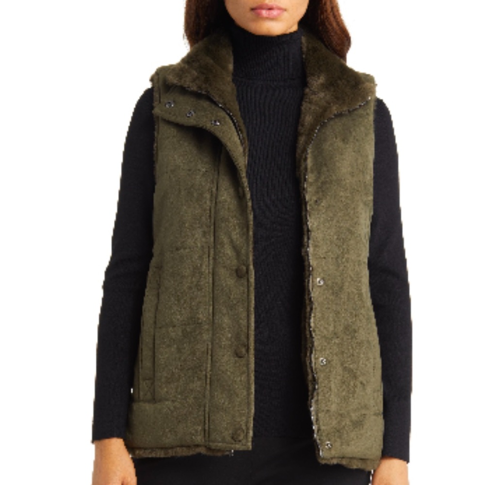 Anne Klein Faux Fur reversible vest M Kelp